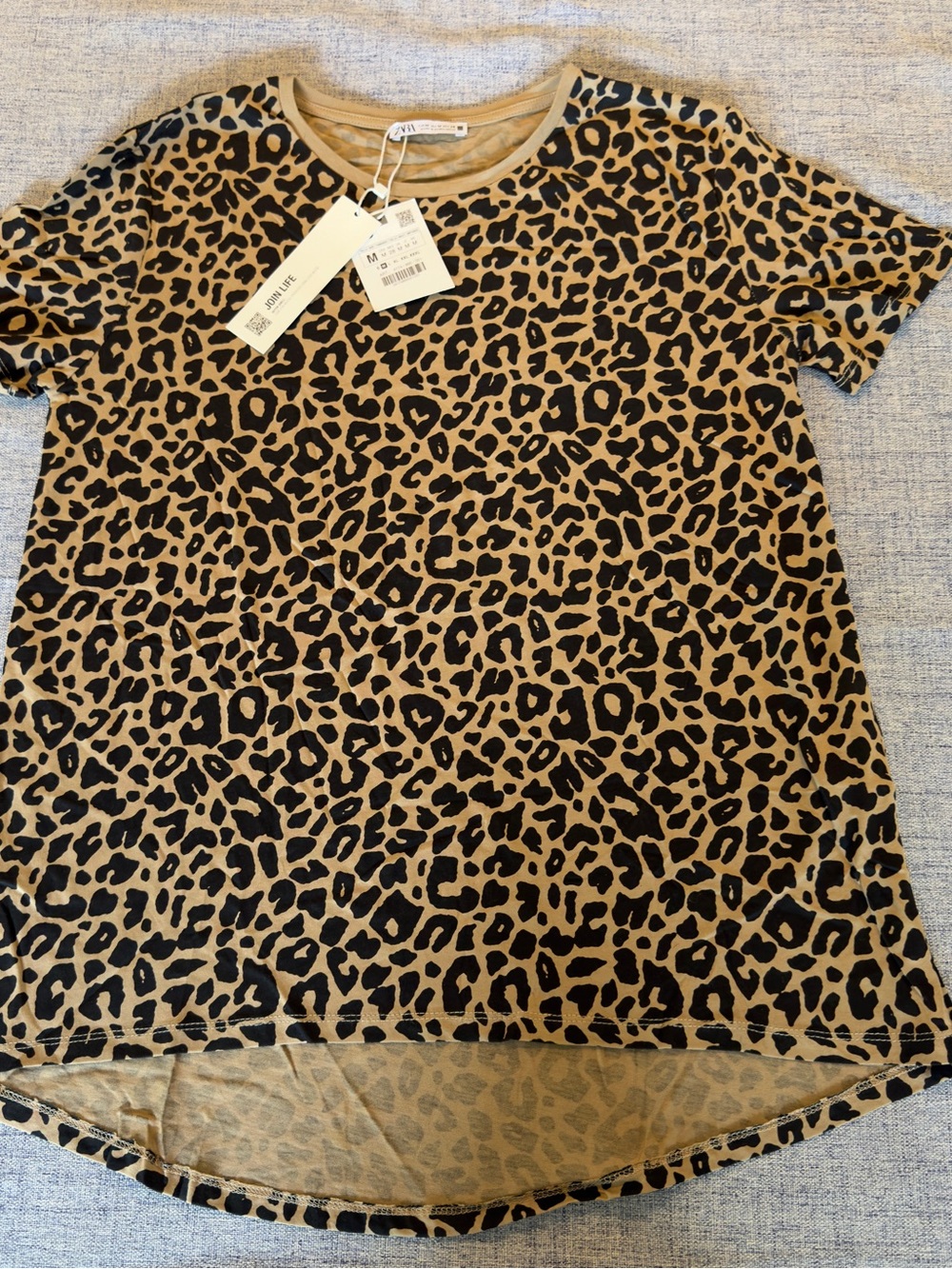 Leopard Print Short Sleeve Tee - Tan/Black